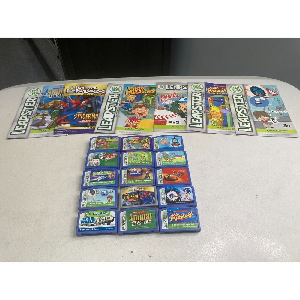 Leapster Leap Frog Lot Of 15 Learning Game Cartridges SpongeBob Sonic Spiderman